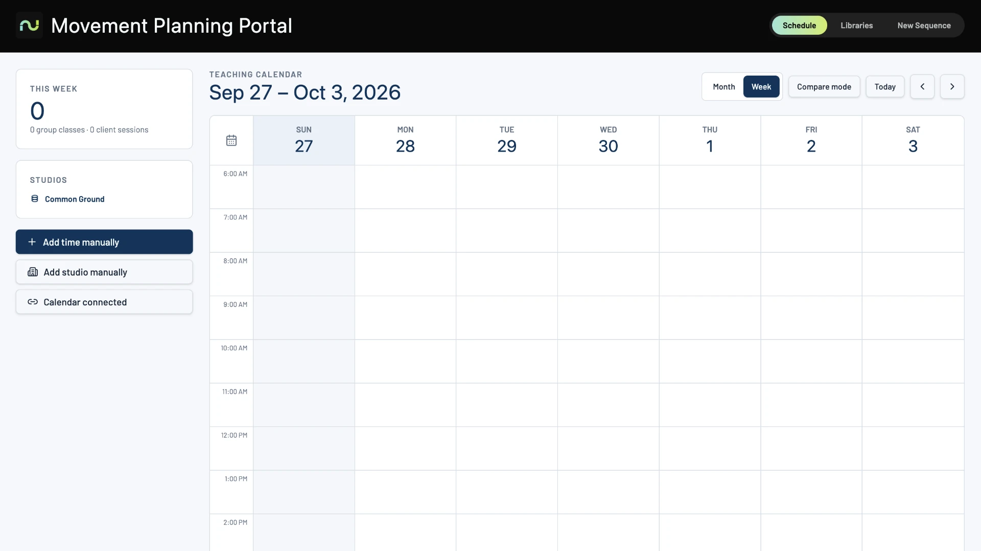 Movement Planning Portal version 2 teaching calendar week view